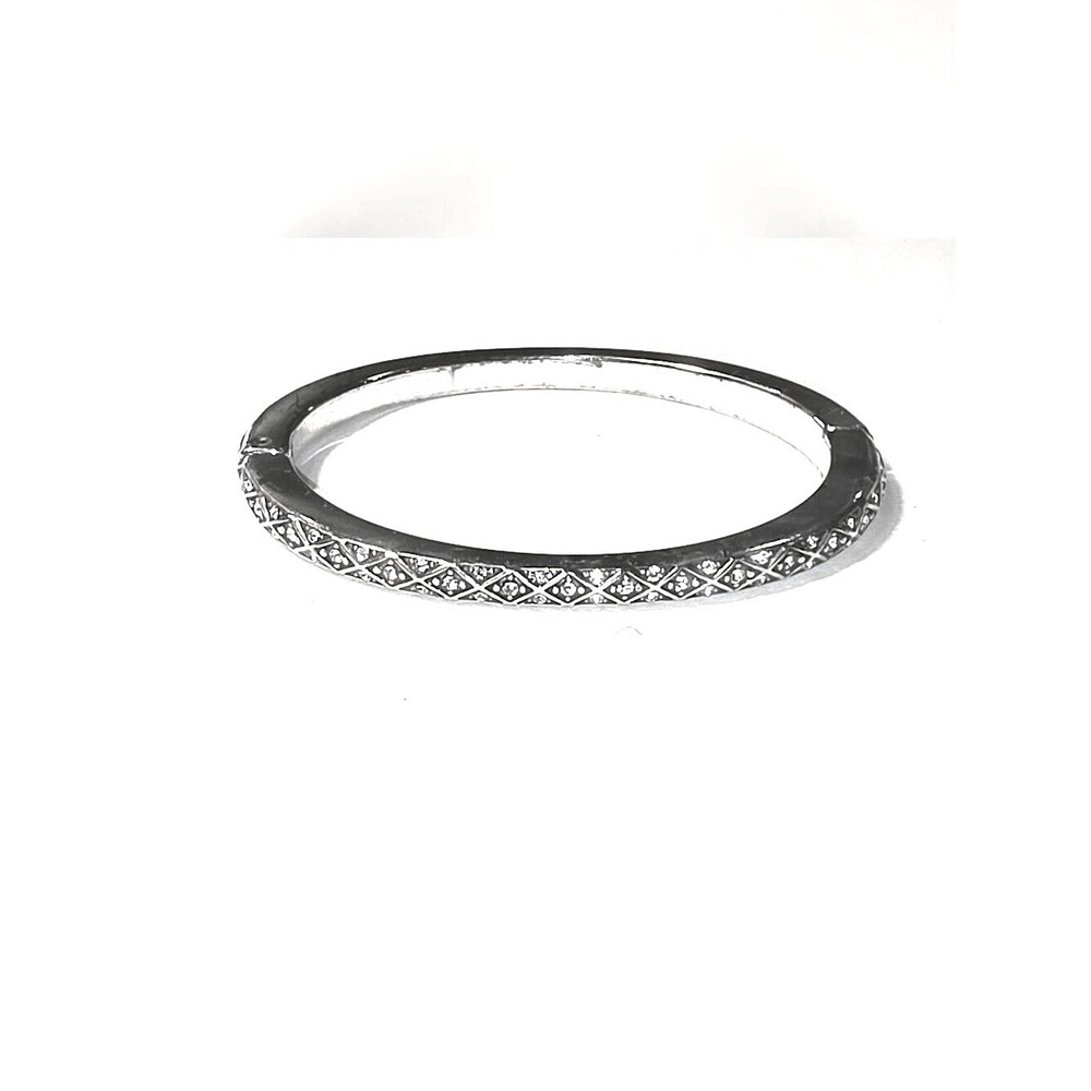 Brighton Silver Tone Crystal Diamond Lattice Hinged Magnetic Bangle Bracelet